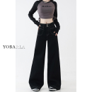 胖mm宽松显瘦弹力梨形身材阔腿裤 加绒大码 子 女冬季 黑色高腰牛仔裤