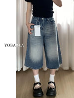 American wide-leg denim capsized pants for women in summer, a new style. Loose and slimming, pear-shaped figure straight-leg shorts thumbnail 2
