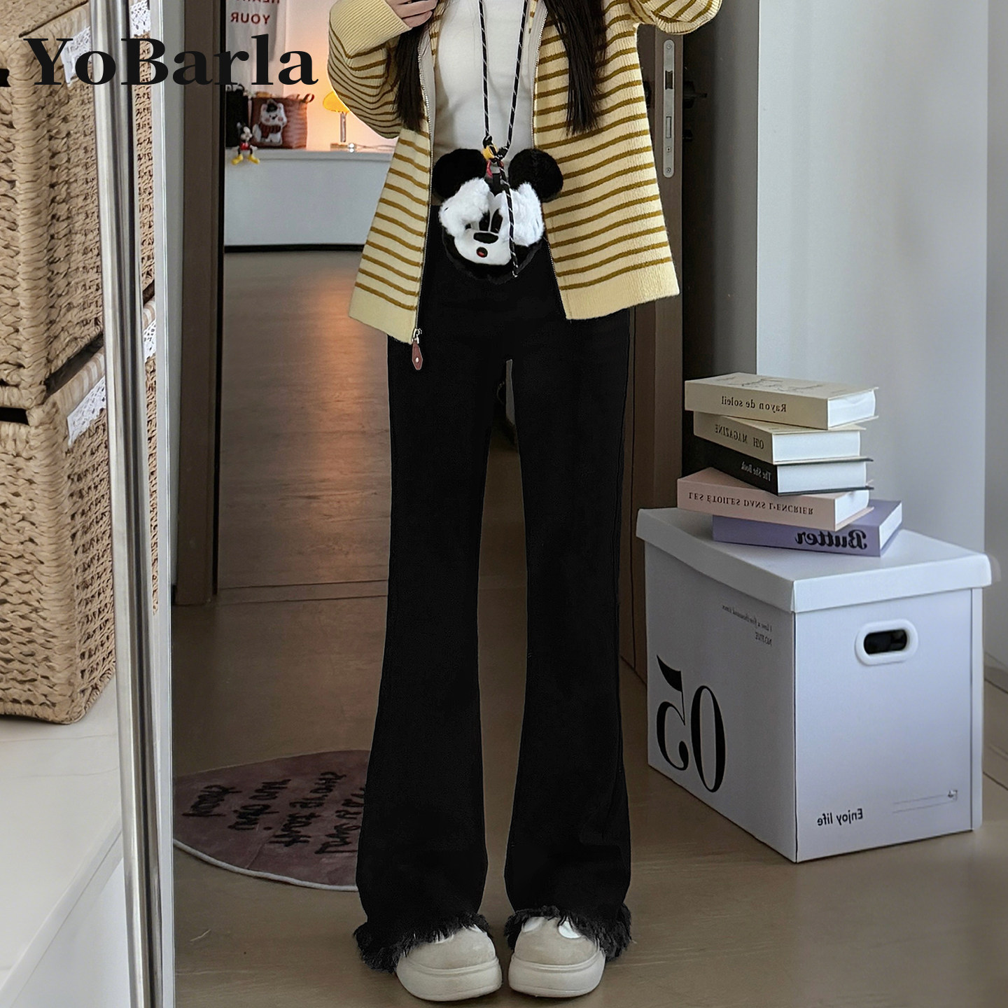 黑色毛边微喇牛仔裤女冬季加绒胖mm大码梨形身材显瘦弹力喇叭裤子,女装/女士精品,牛仔裤,淘宝优惠券,粉丝福利购,淘宝优惠卷