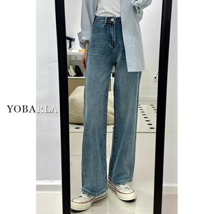 女春季 阔腿裤 新款 胖mm梨形身材宽松显瘦窄版 子 大码 蓝色直筒牛仔裤