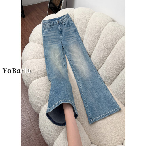 复古高腰显瘦大码微喇牛仔裤女