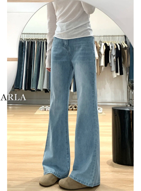 浅色弹力微喇牛仔裤女春季新款大码胖mm高腰显瘦梨形身材喇叭裤子