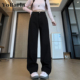 直筒牛仔裤 胖mm宽松显瘦梨形身材阔腿裤 女春季 大码 子 新款 黑色窄版