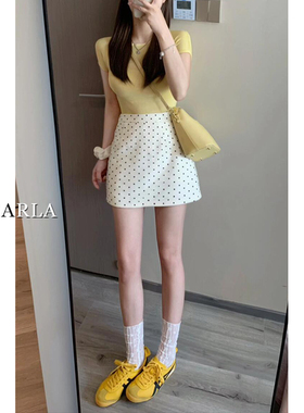 白色波点印花西装短裙女夏季薄款胖mm大码显瘦梨形身材a字半身裙