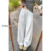 女春季 新款 胖mm大码 灰色阔腿休闲裤 显瘦梨型身材宽松直筒运动卫裤