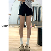 女夏季 薄款 大码 黑色牛仔短裤 胖mm高腰显瘦梨形身材弹力a字热裤 子