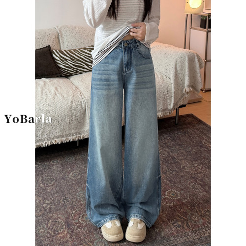 大码梨形显瘦牛仔阔腿裤女