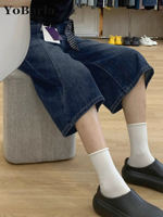 This is a new style of American retro straight-leg denim caprix pants for women in summer. It's a large size pear-shaped figure that looks slimmer and loose-fitting wide-leg pants thumbnail 5
