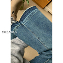 子 胖mm梨形身材显瘦弹力喇叭马蹄裤 复古微喇牛仔裤 女秋冬加绒大码