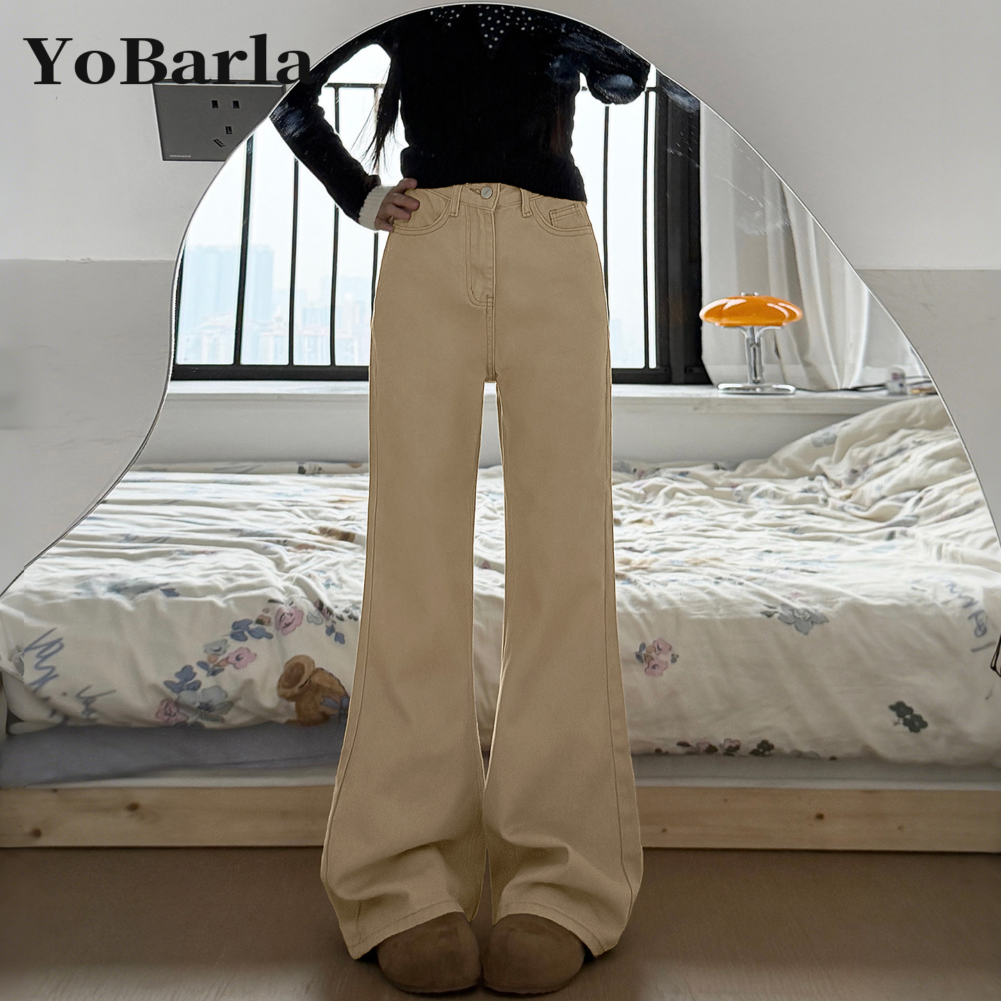 卡其色微喇牛仔裤女秋冬新款胖mm梨型身材大码显瘦不贴腿马蹄裤子,女装/女士精品,牛仔裤,淘宝优惠券,粉丝福利购,淘宝优惠卷