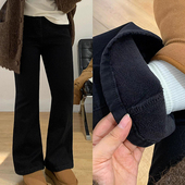 胖mm弹力高腰显瘦梨形身材喇叭裤 黑色微喇牛仔裤 大码 新款 子 女春季