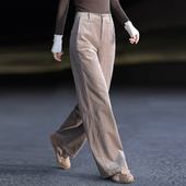 子窄版 女裤 阔腿裤 卡其色灯芯绒裤 女2025新款 秋冬休闲条绒裤 直筒裤