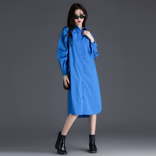 休闲长裙中长款 连衣裙2025新款 克莱因蓝衬衣裙女时尚 衬衫 福利