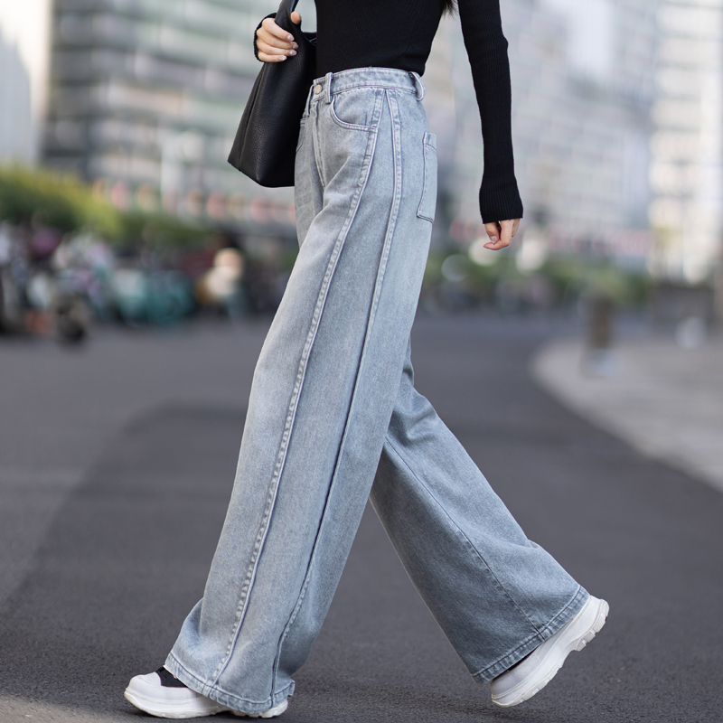 石墨灰阔腿牛仔裤女2025秋季新款