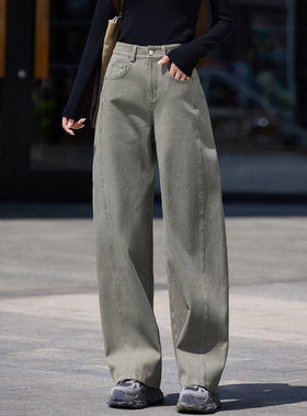 灰绿色牛仔裤女款爆款2026新款弯刀裤子春秋高腰时尚女裤简约长裤