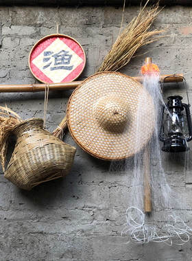 竹编复古挂件墙壁墙饰渔具渔家风格怀旧挂饰鱼农家乐火锅店装饰品