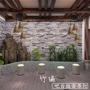 包邮组合灯三头吊灯竹吊灯斗笠灯罩小灯笼竹筒灯餐厅吧台柜台吊灯