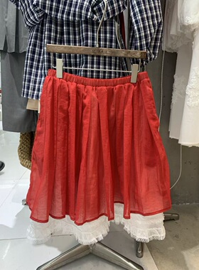 83058拼接蕾丝松紧腰半身裙