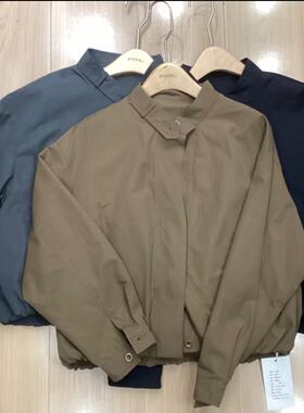 86209韩系秋季新品～立领单排扣后松紧质感满满短款外套风衣