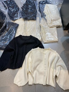 外套 女毛衣开衫 2555新品 韩系圆领木耳边宽松百搭纯色蜜熊绒针织衫