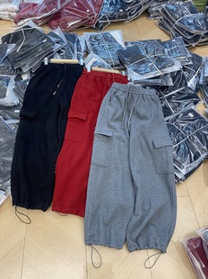 秋冬下摆抽绳加绒加厚休闲裤 裤 韩系高品质松紧腰抽绳工装 J33新品