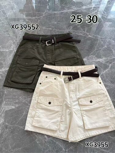 39552欧货夏季新品高腰显瘦工装口袋休闲短裤帅气款两口袋配腰带