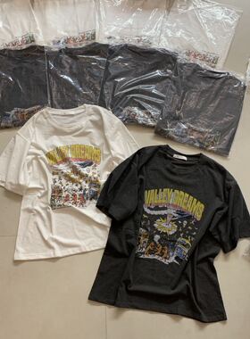 21231韩系风复古卡通印花宽松短袖T恤女装夏季薄款上衣