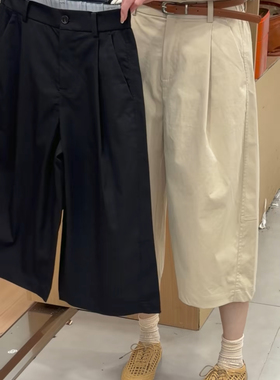 Q621K2215欧货2026夏季新半松紧腰净版简约百搭休闲裤女七八分裤