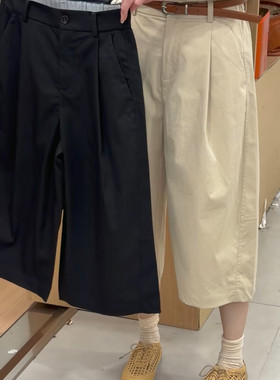 Q621K2215欧货2026夏季新半松紧腰净版简约百搭休闲裤女七八分裤