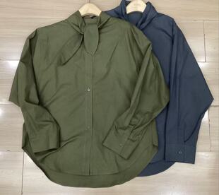 S905韩国秋季新品立领蝴蝶结衬衫女甜美小清新百搭休闲宽松上衣