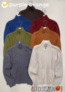 626新品韩系半高领三粒扣纯色羊毛针织衫女秋冬百搭麻花复古毛衣