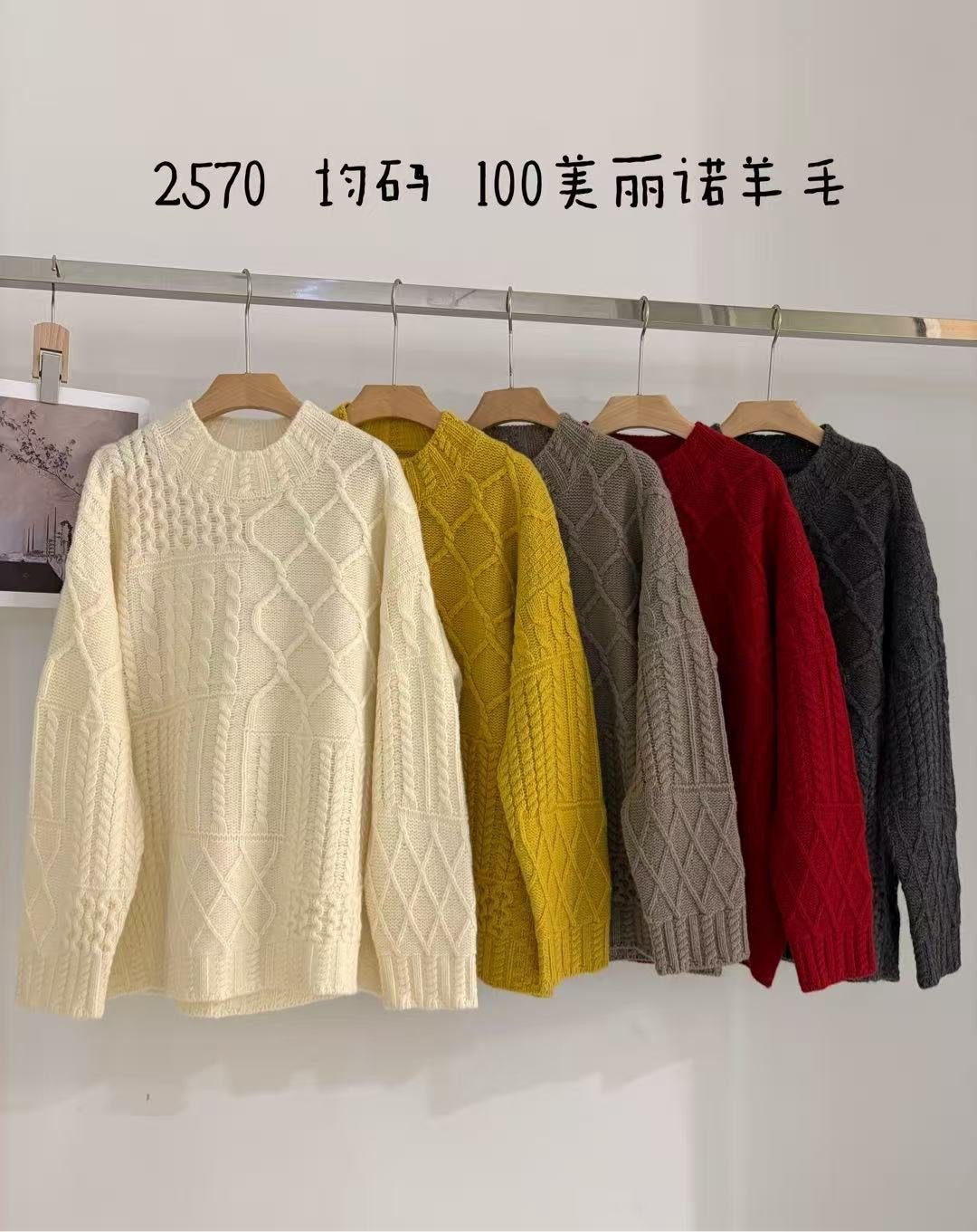 2570新品韩高品质圆领纯色麻花方块图案毛衣女秋冬百搭宽松版上衣