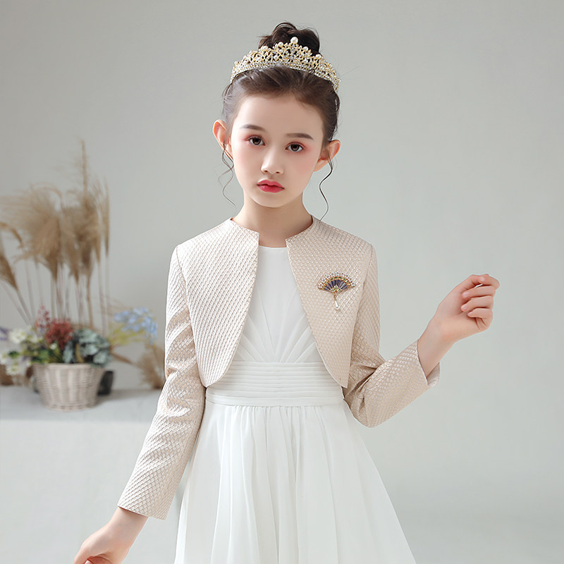 儿童披肩秋款金色百搭小女孩马甲长袖女童演出服外搭公主礼服外套