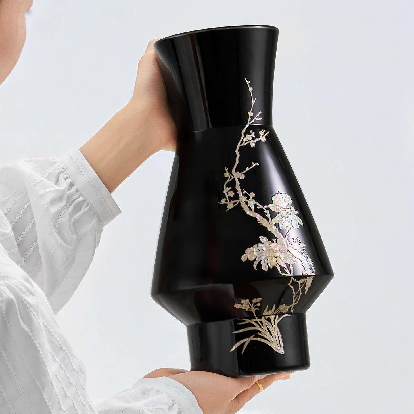 海虹雅林喜上眉梢花瓶摆件客厅插花螺钿非遗中古陶瓷轻奢送礼花器