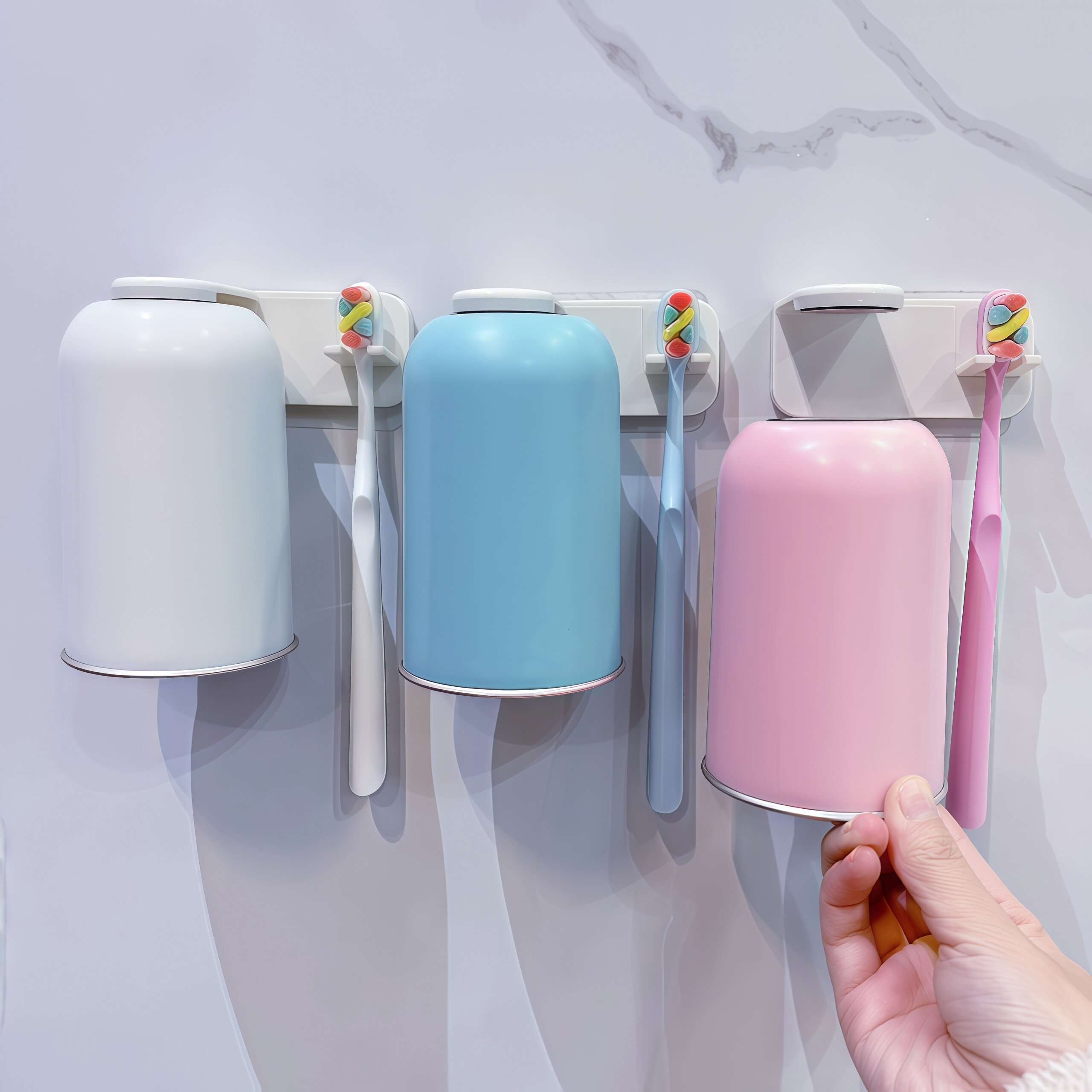 磁吸式漱口杯牙刷置物架不锈钢情侣刷牙杯壁挂免打孔倒挂牙刷杯架