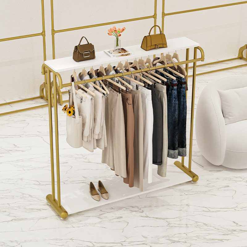 中岛货架展示架服装店铁艺金色中间专用双排挂衣架女装店铺流水台