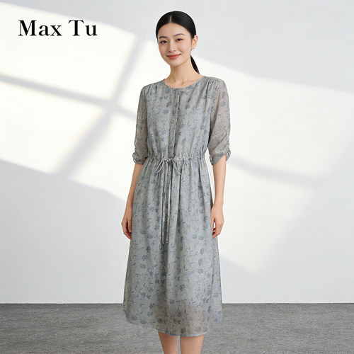 MaxTu新中式亚麻收腰连衣裙