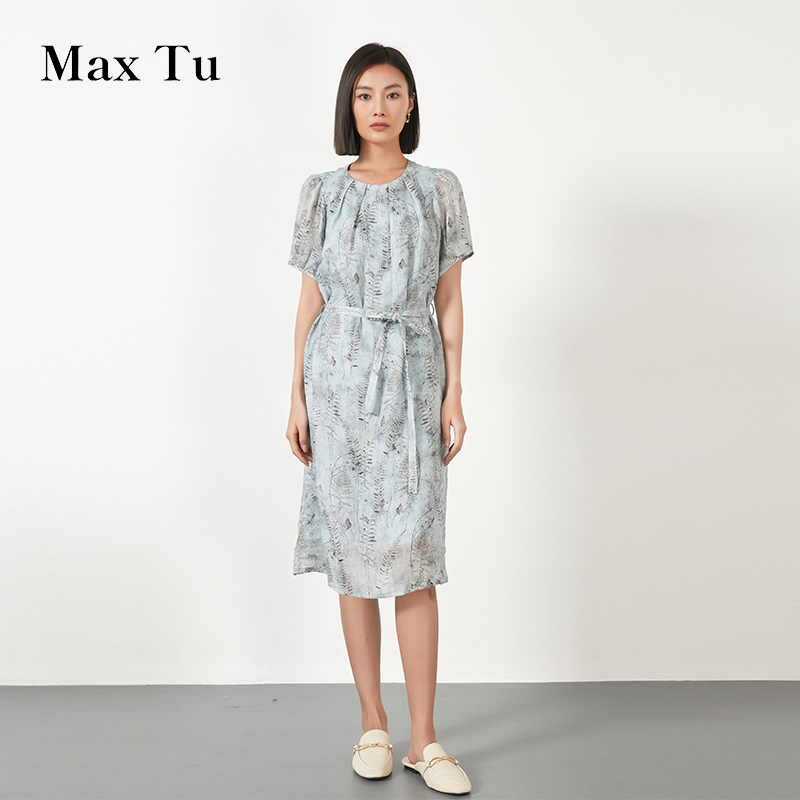 MaxTu妈妈高端苎麻短袖连衣裙