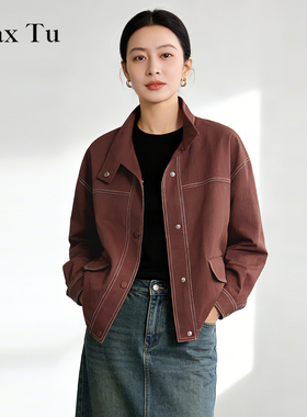 Max Tu女装2026春秋新款通勤老钱静酷风夹克休闲风长袖短外套