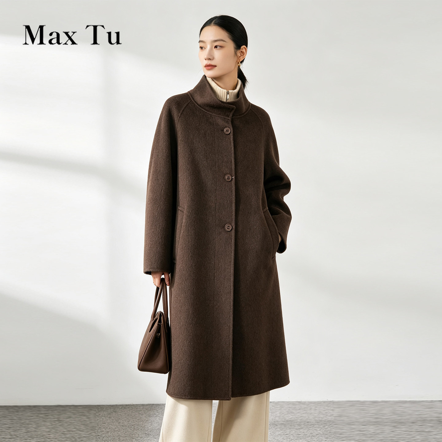 Max Tu女装26冬立领毛呢羊毛山羊绒中长款气质通勤廓形双面呢大衣