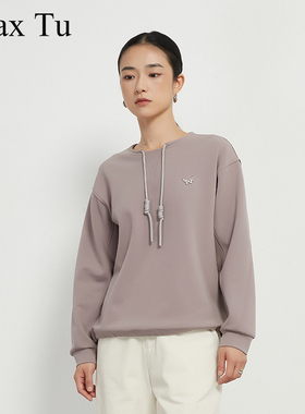 Max Tu女装春秋新款宽松T恤大码休闲上衣圆领长袖落肩卫衣