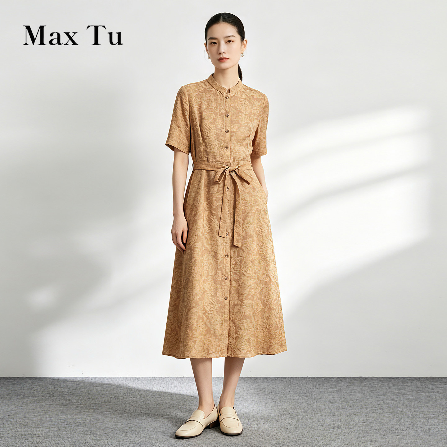 MaxTu天丝立领收腰衬衫裙图片