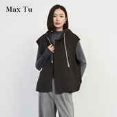 Tu女装 2024冬新款 宽松大码 Max 时尚 山羊绒毛呢背心连帽双面呢马甲