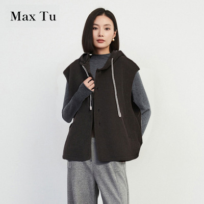 山羊绒毛呢背心连帽双面呢马甲