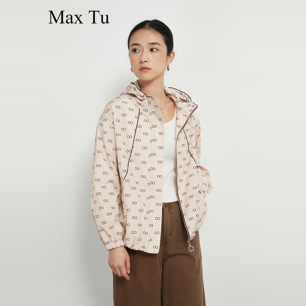 Max Tu女装春秋新款宽松大码休闲时尚拉链衫连帽夹克外套