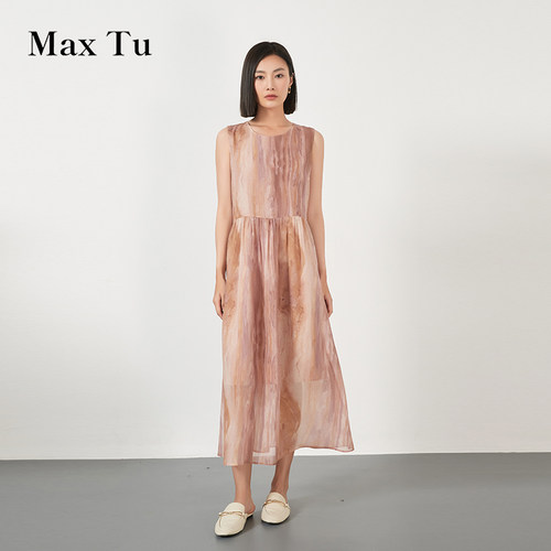 MaxTu时尚无袖圆领背心连衣裙