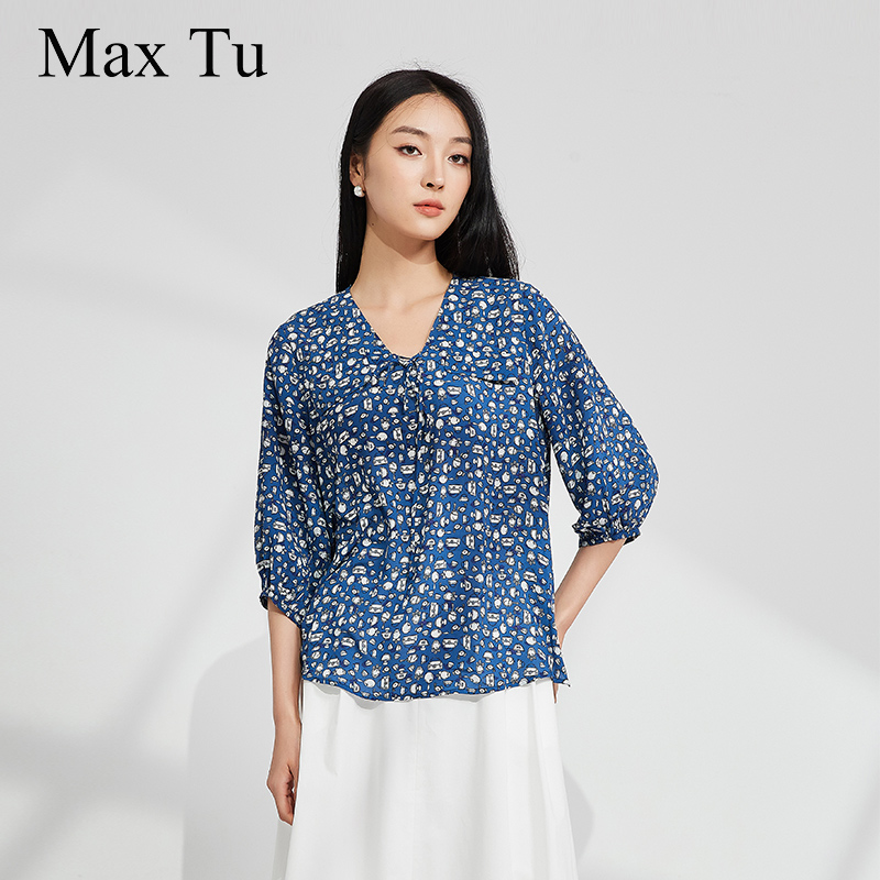v领上衣MaxTu宽松套头