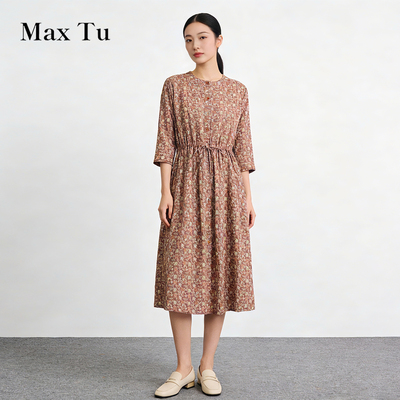MaxTu春夏全棉收腰碎花连衣裙
