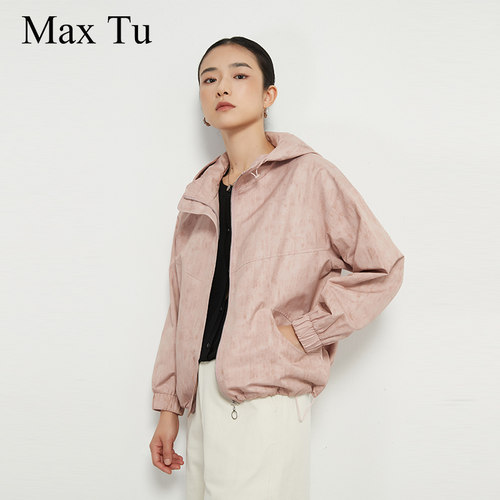 MaxTu春秋棉混纺连帽夹克外套