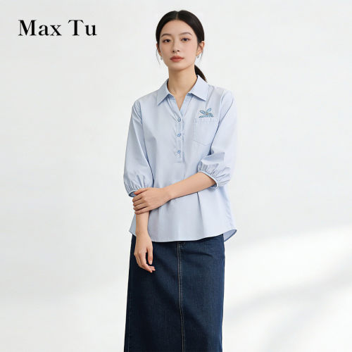 MaxTu纯棉七分袖女衬衫通勤